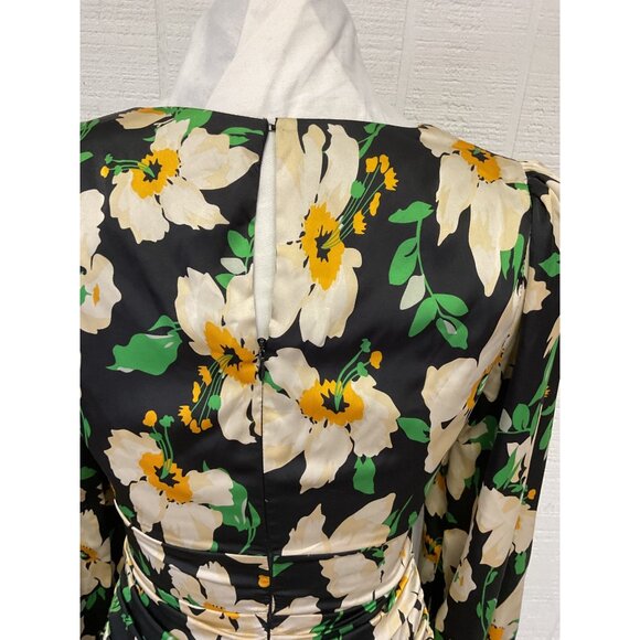 ASTR Black Floral Long Sleeve Ruched Mini Dress Size S - Picture 6 of 7